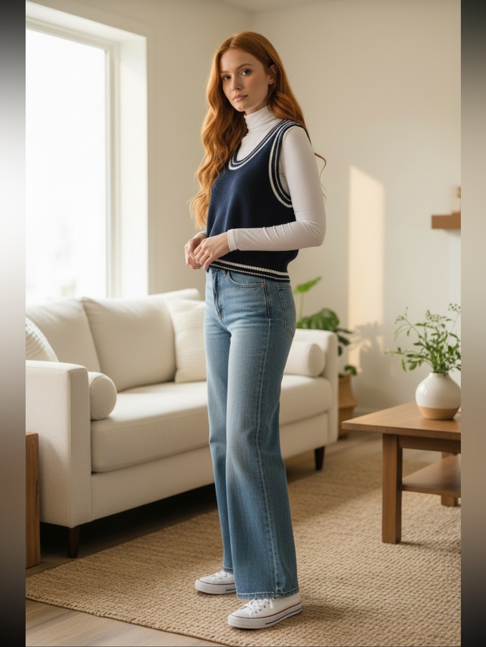 Blu Pepper Navy & White Knit V-Neck Sweater Blue With White Trim Ribbed Vest